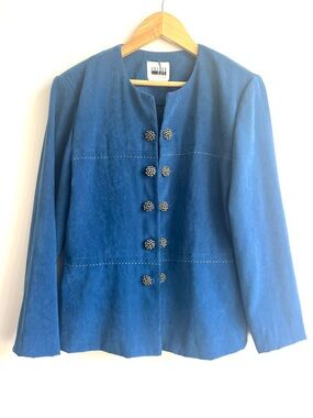 Leslie Fay Blue Faux Suede Button-Front Blazer